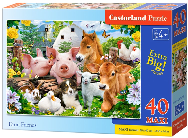 Пъзел Castorland от 40 XXL части - Животните във фермата