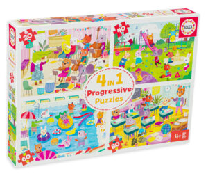 Пъзел Educa 4 в 1 - На училище