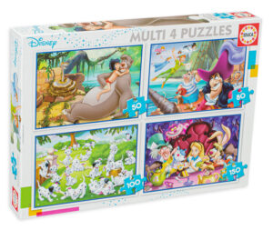 Пъзел Educa 4 в 1 - Питър Пан, Алиса, Маугли, 101 далматинци