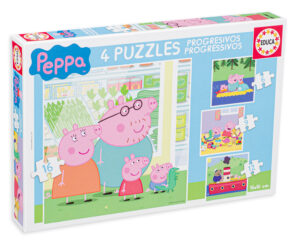 Пъзел Educa 4 в 1 - Прасенцето Пепа и семейството