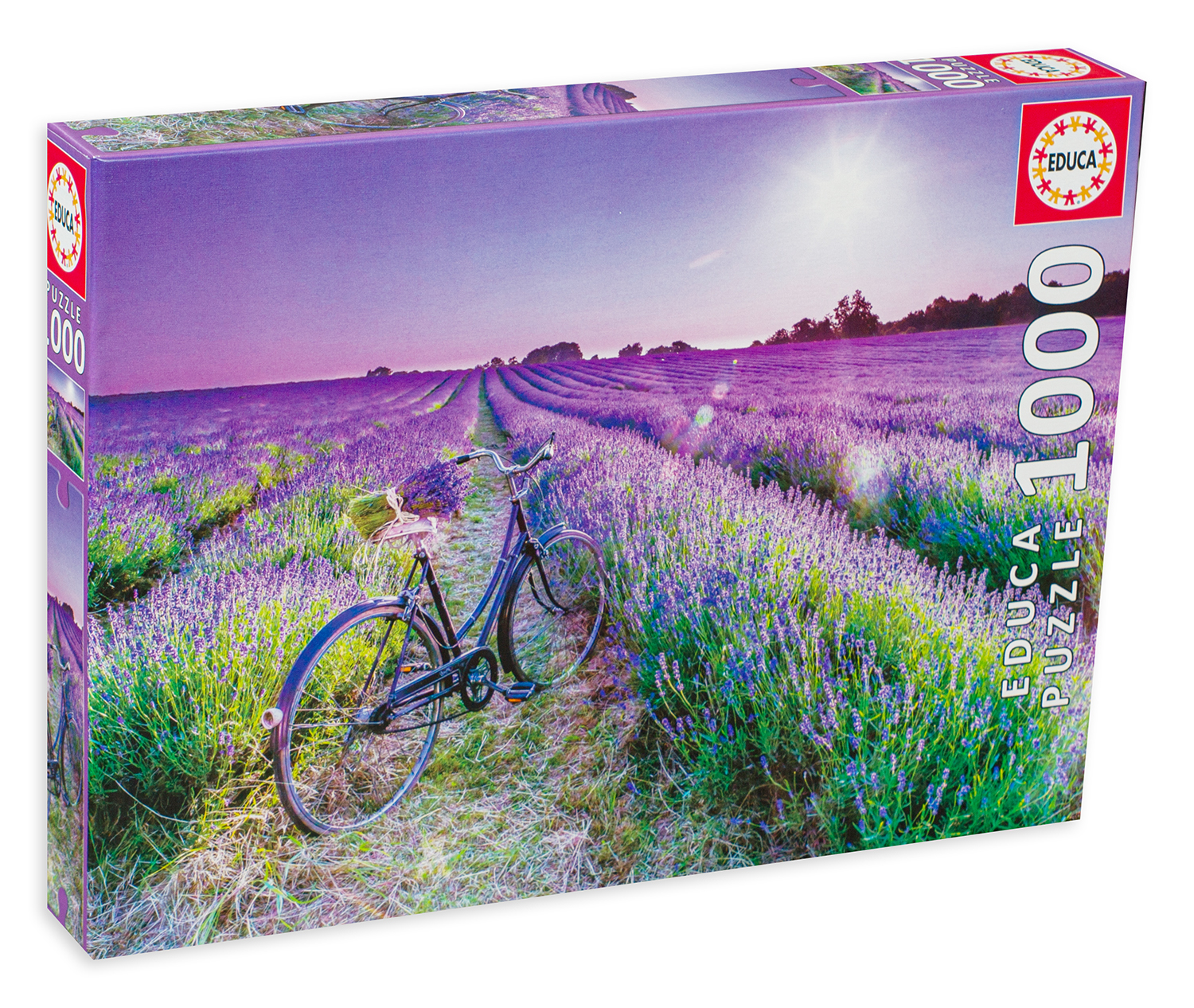 Пъзел Educa от 1000 части - Велосипед в лавандулово поле
