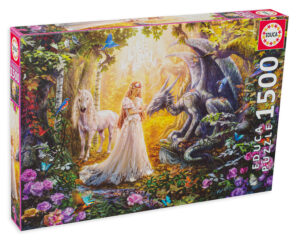 Пъзел Educa от 1500 части - Дракон, принцеса и еднорог