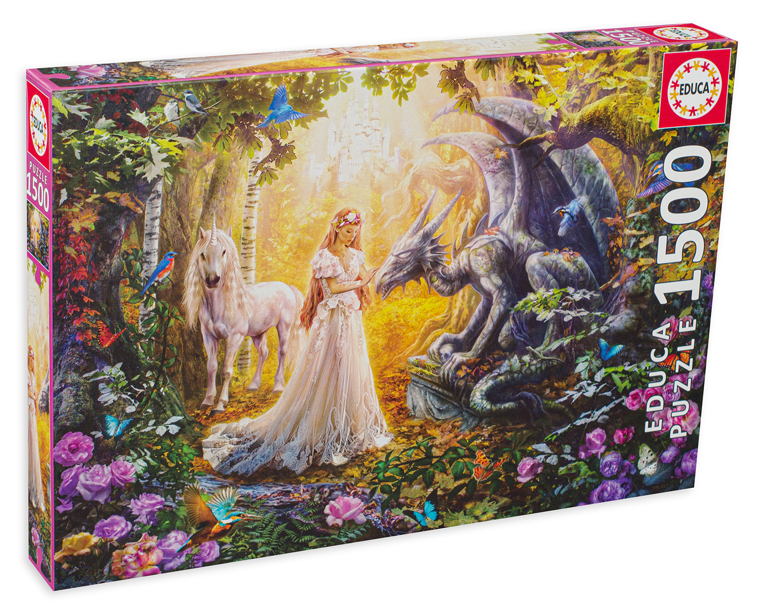 Пъзел Educa от 1500 части - Дракон, принцеса и еднорог