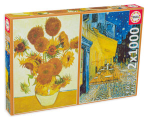 Пъзел Educa от 2 x 1000 части - Слънчогледите и Кафе тераса през нощта, Винсент ван Гог