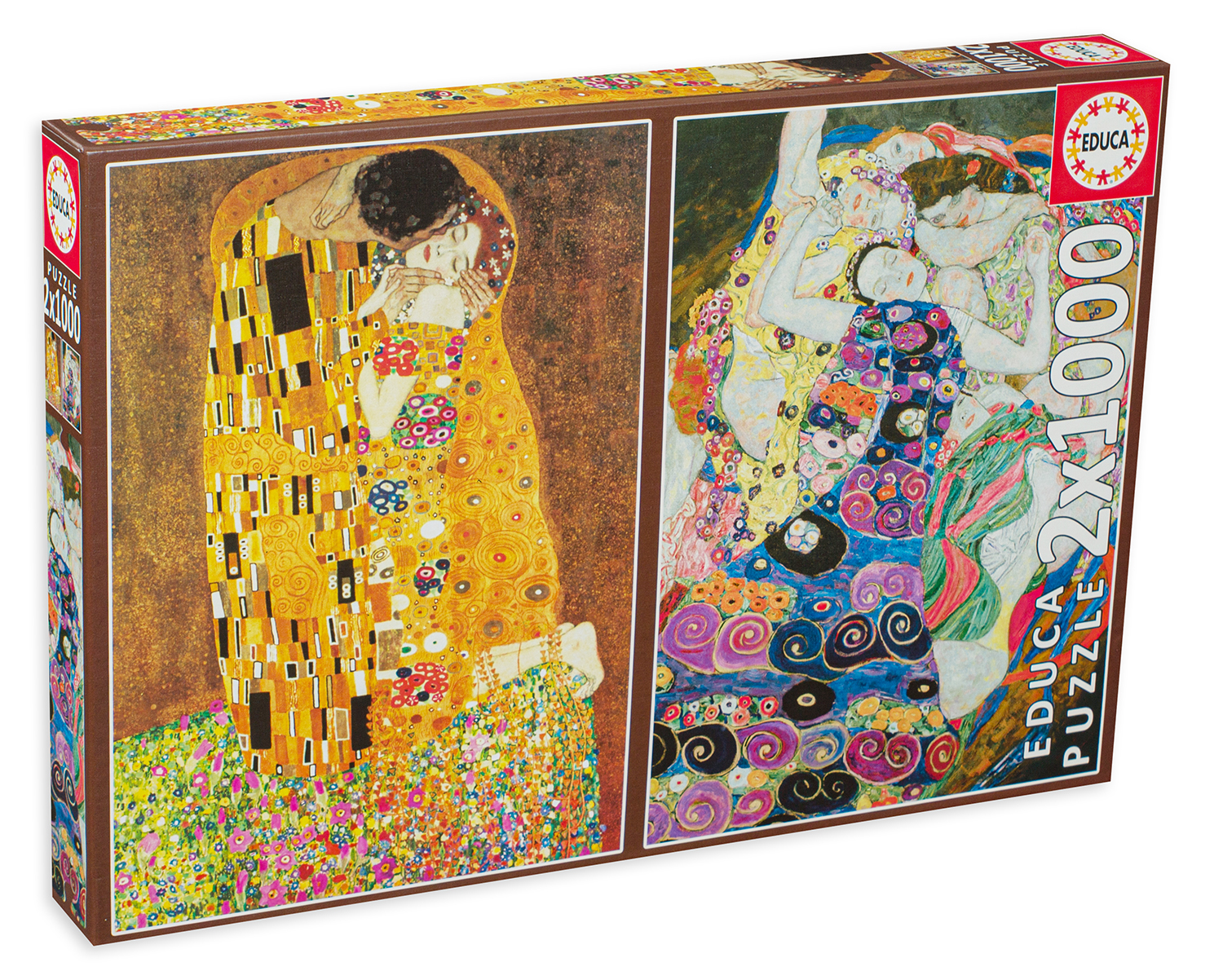 Пъзел Educa от 2 x 1000 части - Целувката и  Девицата на Густав Климт