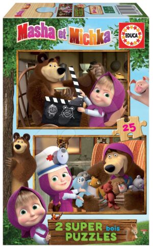 Пъзел Educa от 2 x 25 части - Маша и мечока