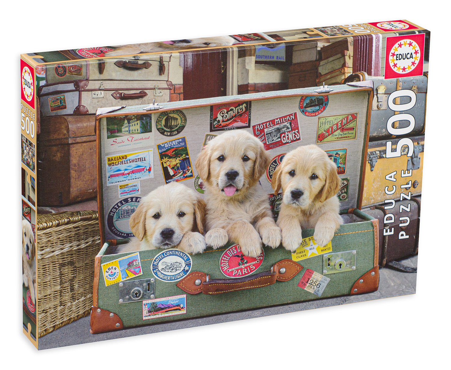 Пъзел Educa от 500 части - Кученца в багажа