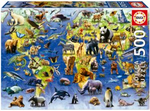 Пъзел Educa от 500 части - Сто застрашени от изчезване видове животни