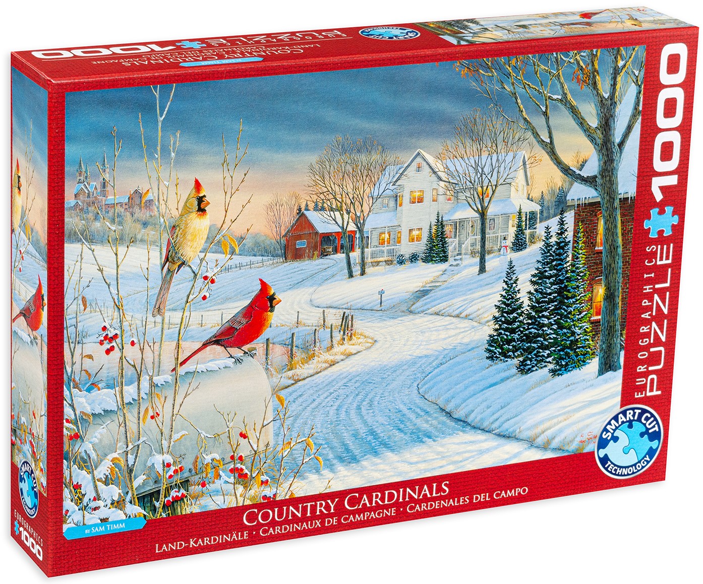 Пъзел Eurographics от 1000 части - Червеношийки през зимата, Сам Тим