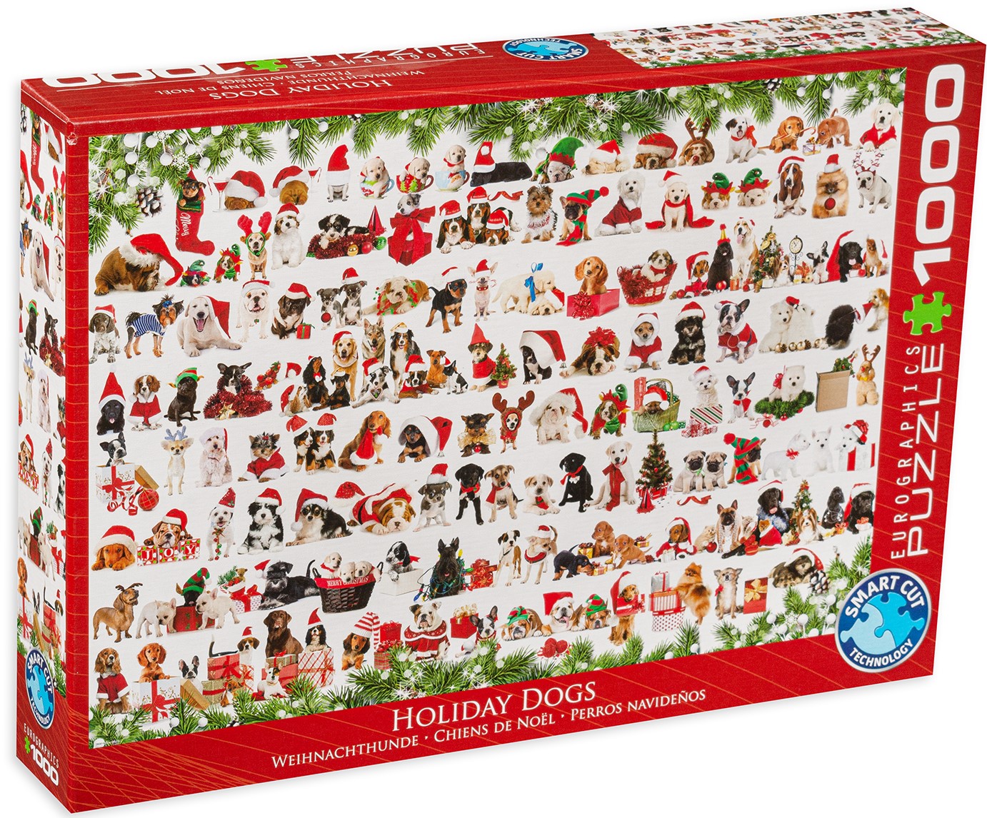 Пъзел Eurographics от 1000 части - Коледни кученца