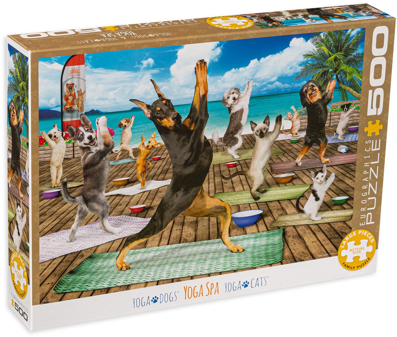 Пъзел Eurographics от 500 XL части - Йога за кучета и котки