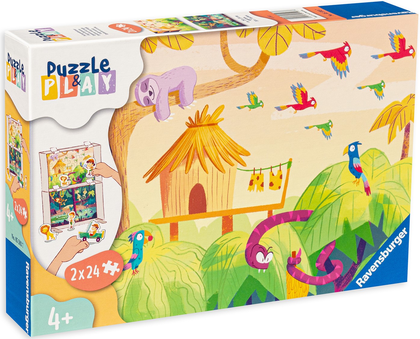 Пъзел-настолна игра Ravensburger от 2 х 24 части - Изследване на джунглата