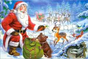 Пъзел-пощенска картичка Castorland от 24 части - Дядо Коледа и мечето