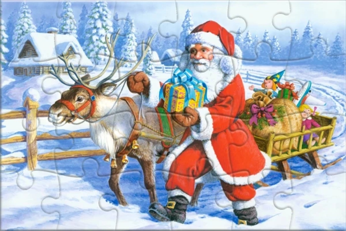 Пъзел-пощенска картичка Castorland от 24 части - Еленът на Дядо Коледа