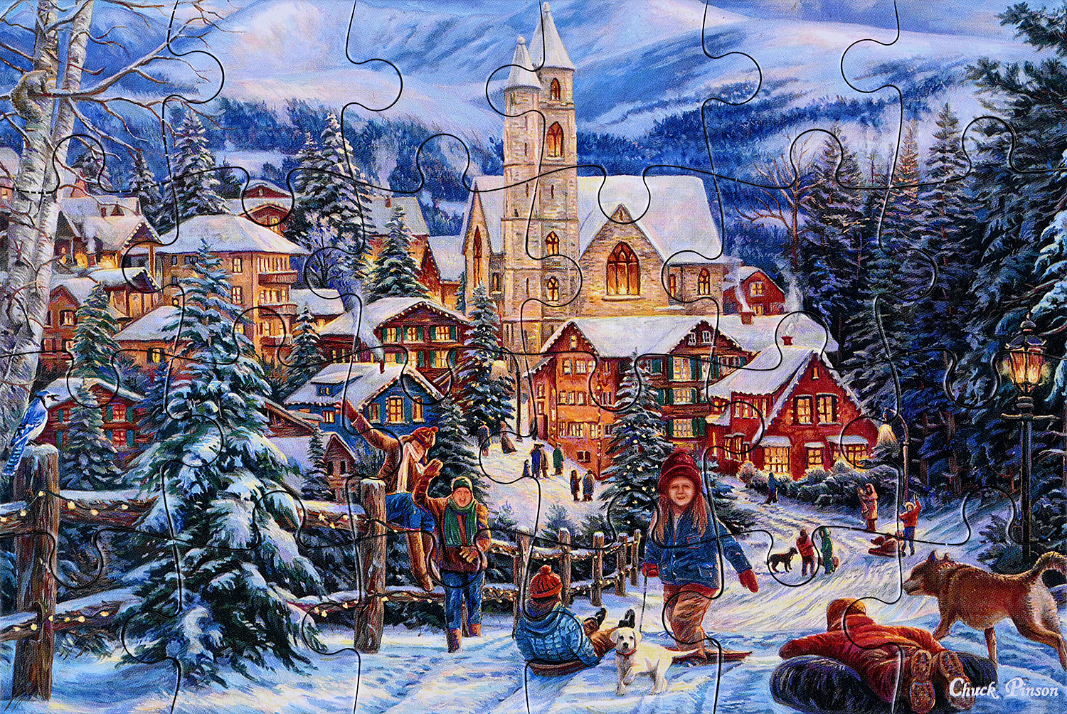 Пъзел-пощенска картичка Castorland от 24 части - Спускане с шейна към града