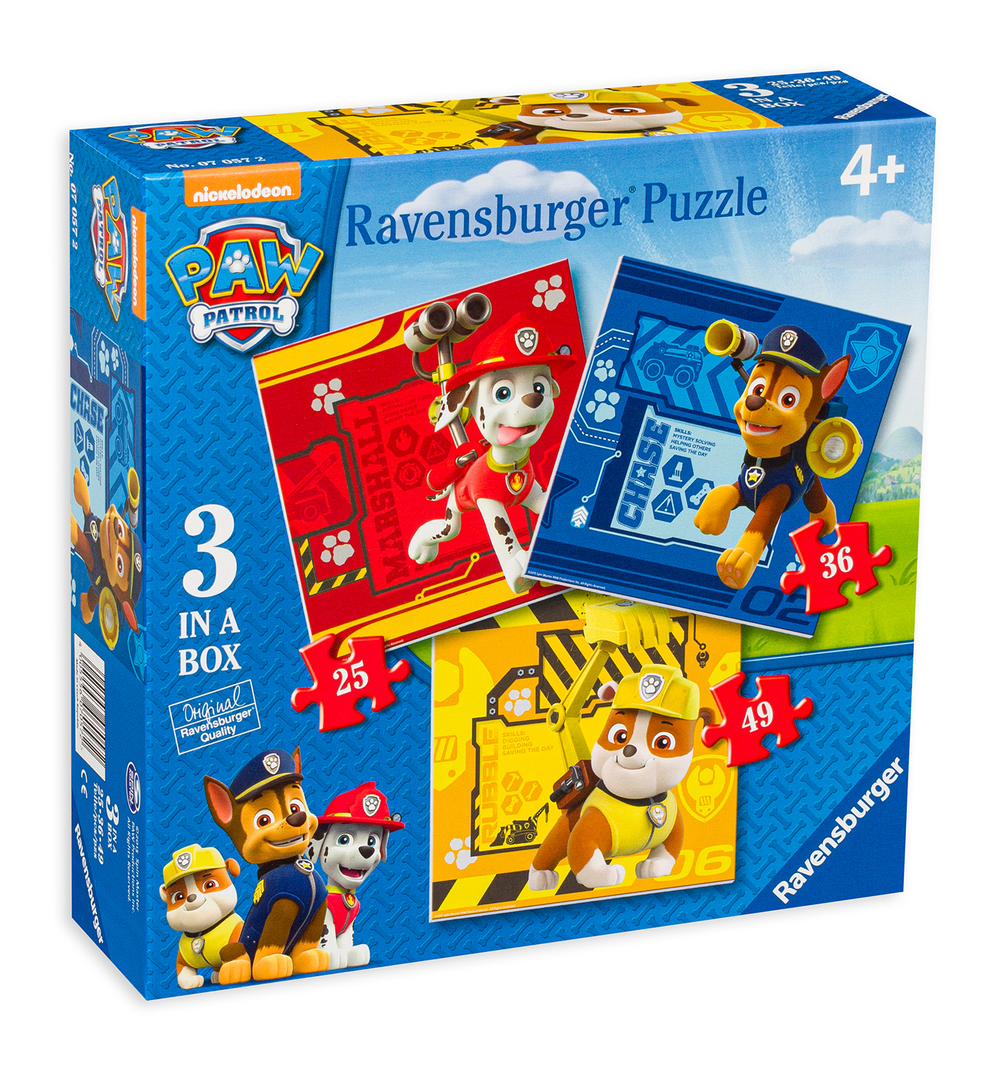 Пъзел Ravensburger 3 в 1 - Руби, Маршал и Чейс, Пес Патрул