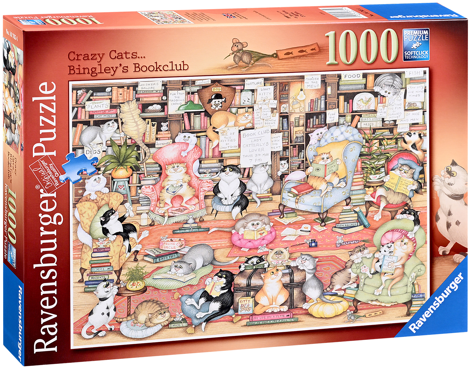 Пъзел Ravensburger от 1000 части - Crazy Cats: Книжният клуб на Бингли