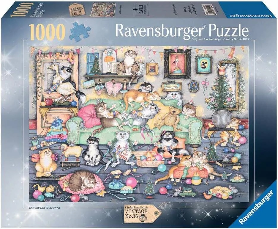 Пъзел Ravensburger от  1000 части - Crazy Cats: Коледни унищожители
