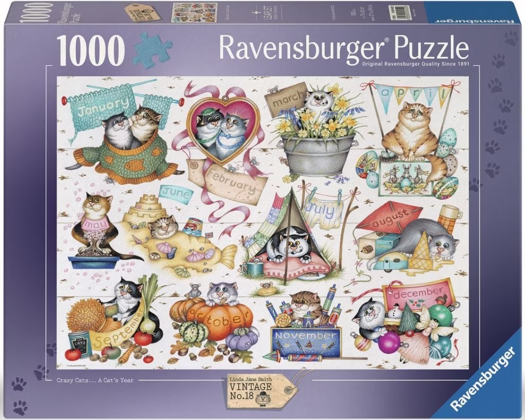 Пъзел Ravensburger от 1000 части - Crazy Cats: Котешки календар