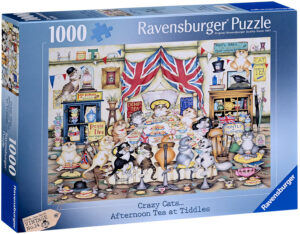 Пъзел Ravensburger от 1000 части - Crazy Cats: Следобеден чай в Тидълс