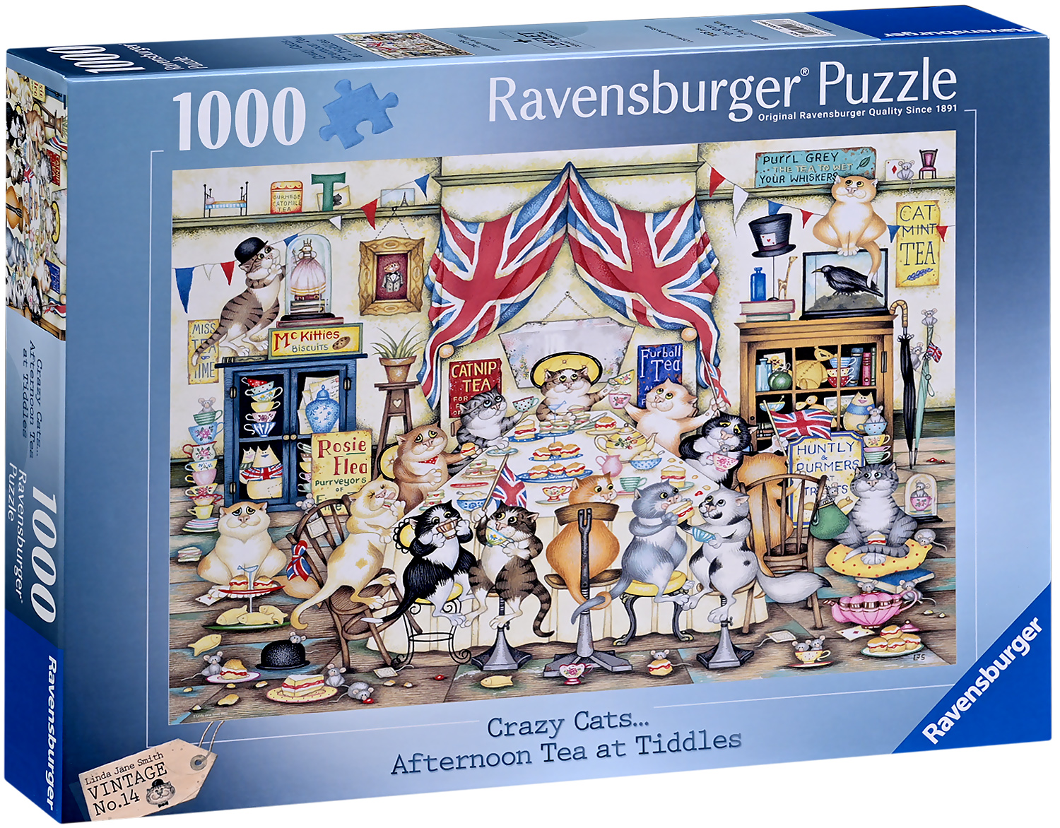 Пъзел Ravensburger от 1000 части - Crazy Cats: Следобеден чай в Тидълс