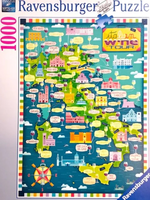 Пъзел Ravensburger от 1000 части - Карта на Италия, вино