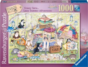 Пъзел Ravensburger от 1000 части - Луди котки: Мързелив летен следобед