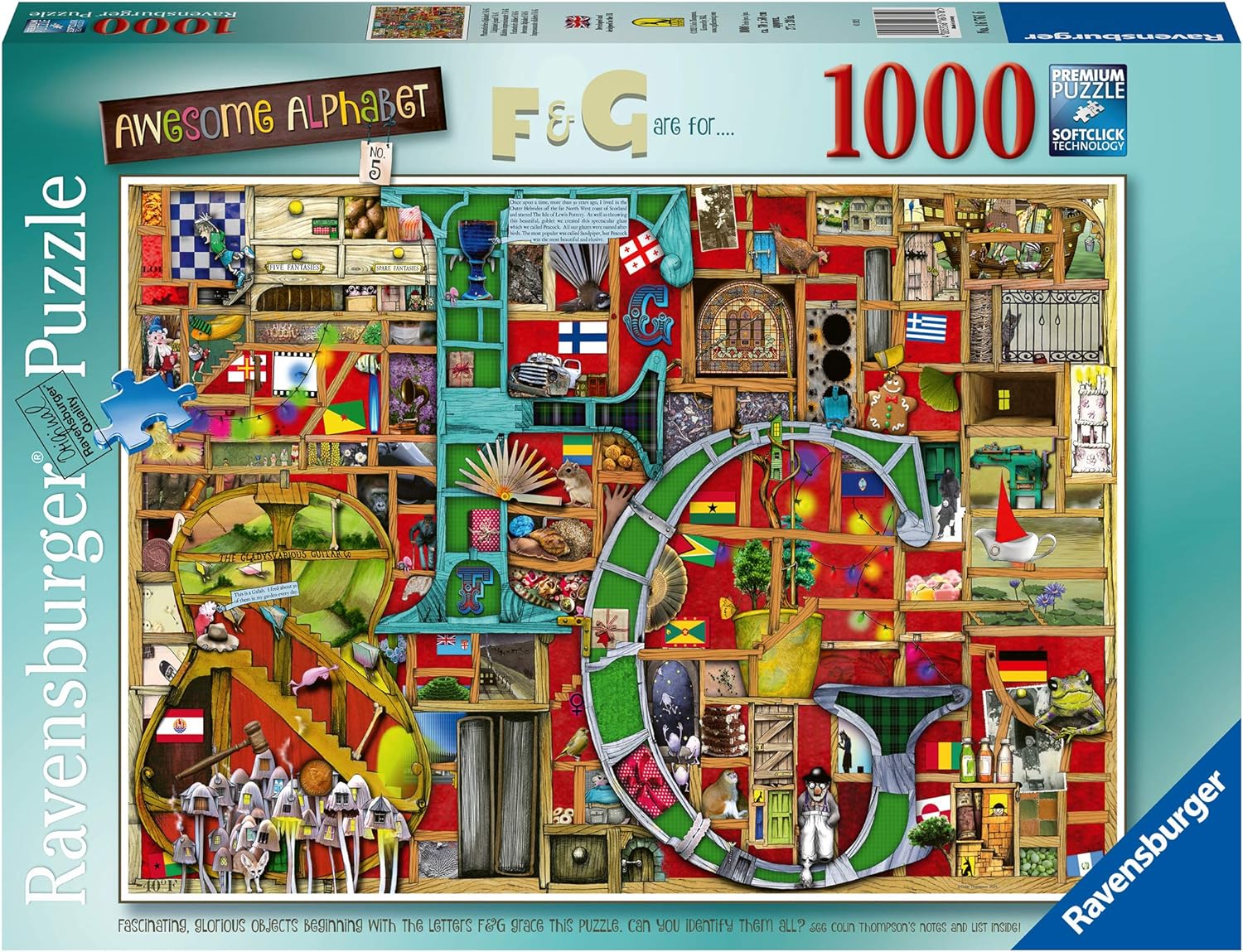 Пъзел Ravensburger от 1000 части - Страхотна азбука "F & G"