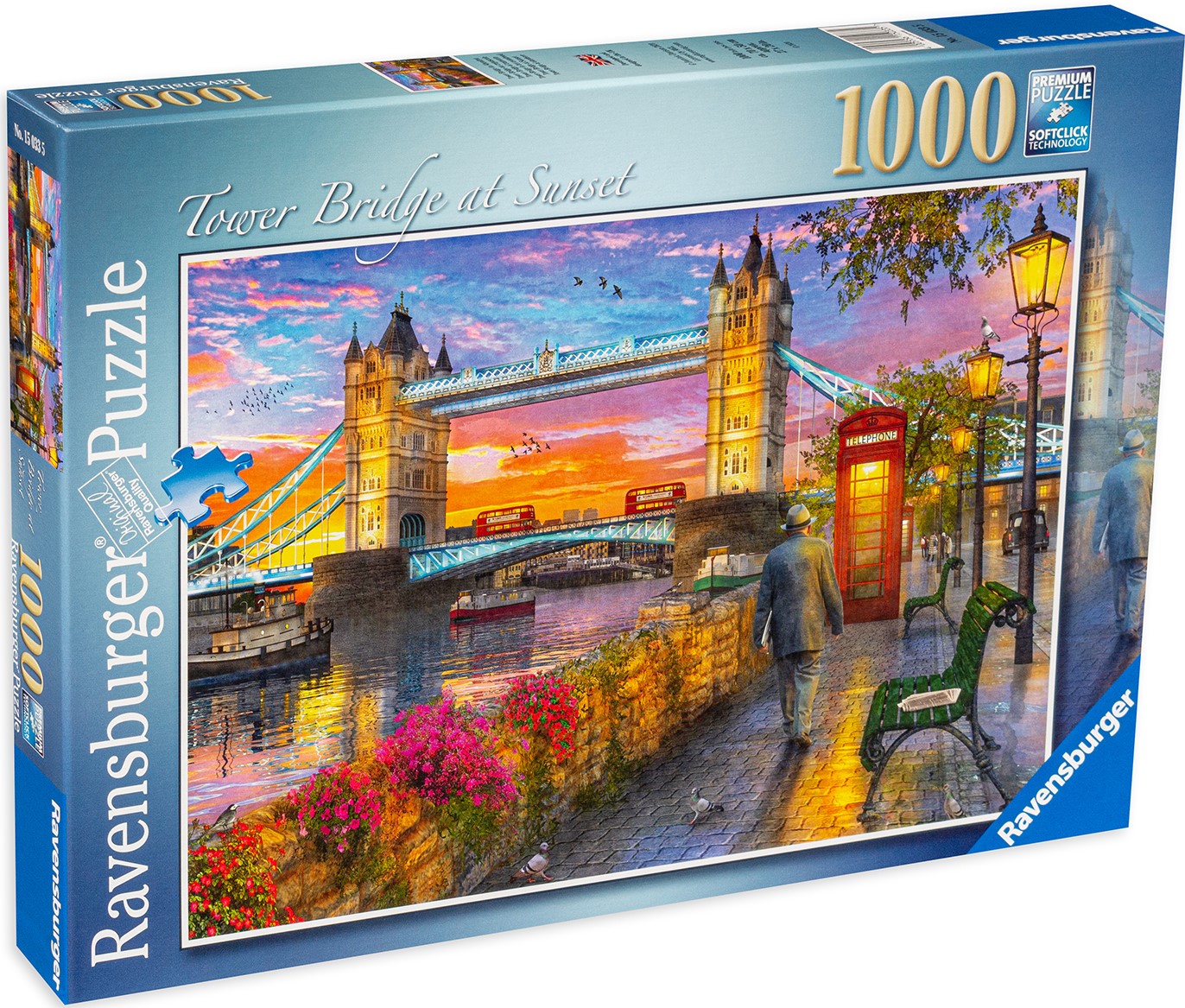 Пъзел Ravensburger от 1000 части - Тауър Бридж по залез