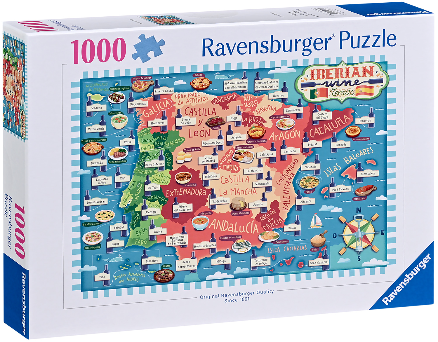 Пъзел Ravensburger от 1000 части - Винена карта на Иберия