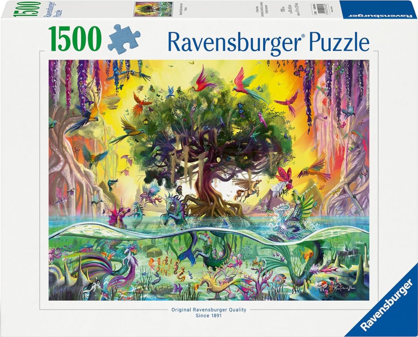 Пъзел Ravensburger от 1500 части - Еднорогът от езерото и неговите приятели