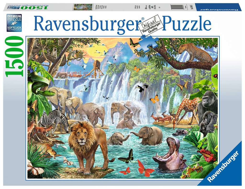 Пъзел Ravensburger от 1500 части - Сафари край водопада