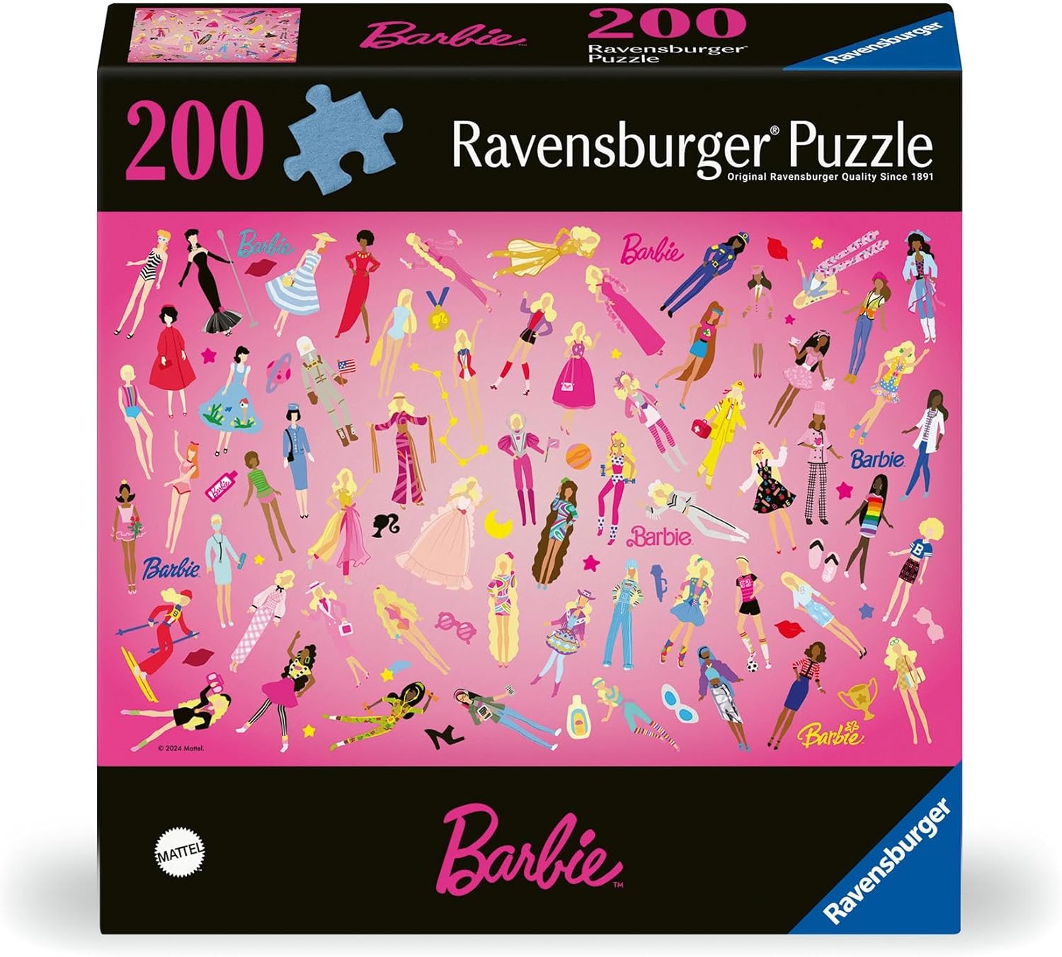 Пъзел Ravensburger от 200 части - Барби: Вдъхновение за момичетата от 1959 г. насам