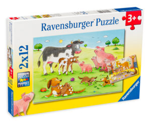 Пъзел Ravensburger от 2 x 12 части - Семейство щастливи животни