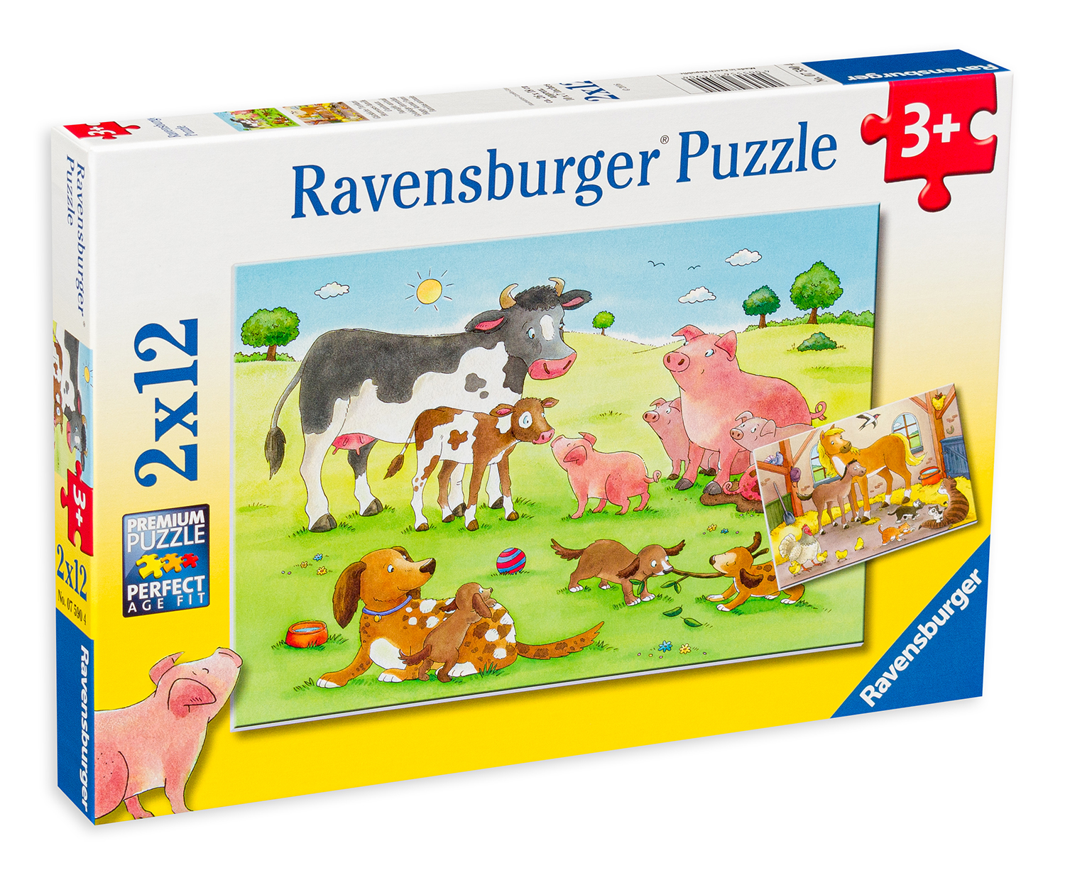 Пъзел Ravensburger от 2 x 12 части - Семейство щастливи животни