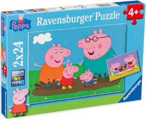 Пъзел Ravensburger от 2 x 24 части - Прасенцето Пепа и щастливото семейство