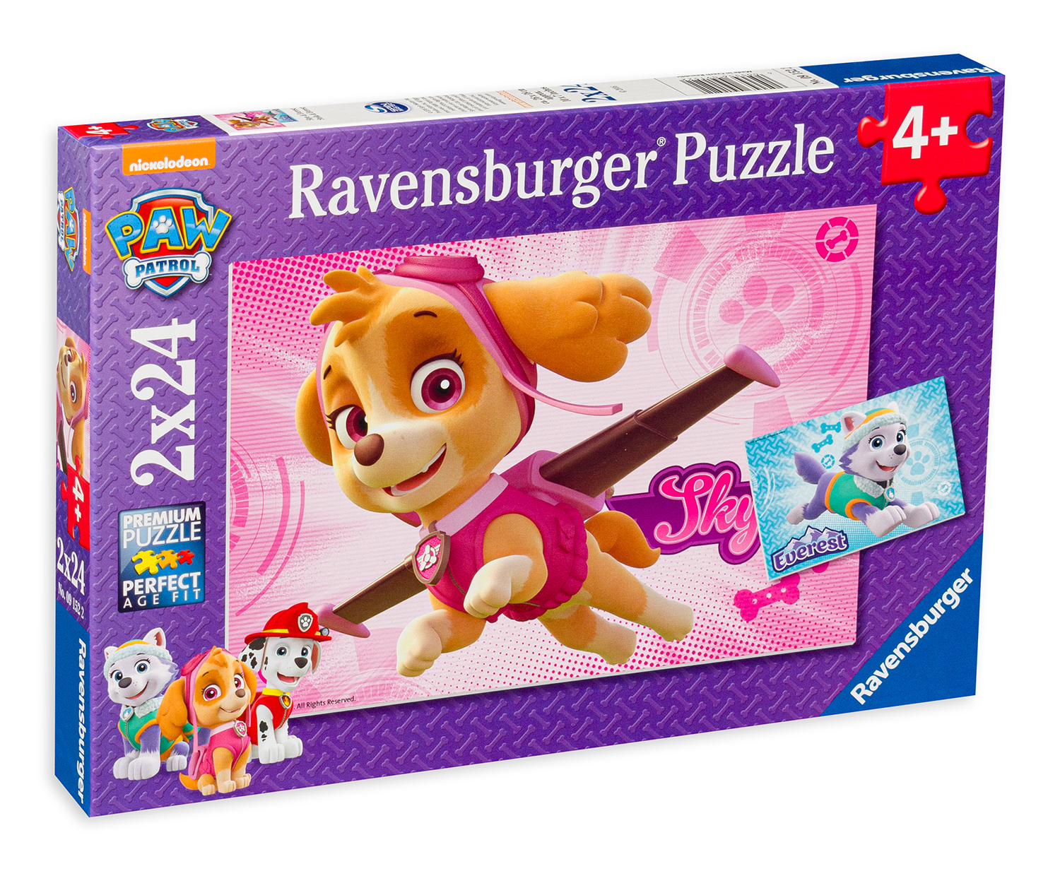 Пъзел Ravensburger от 2 x 24 части - Скай и Еверест, Пес Патрул
