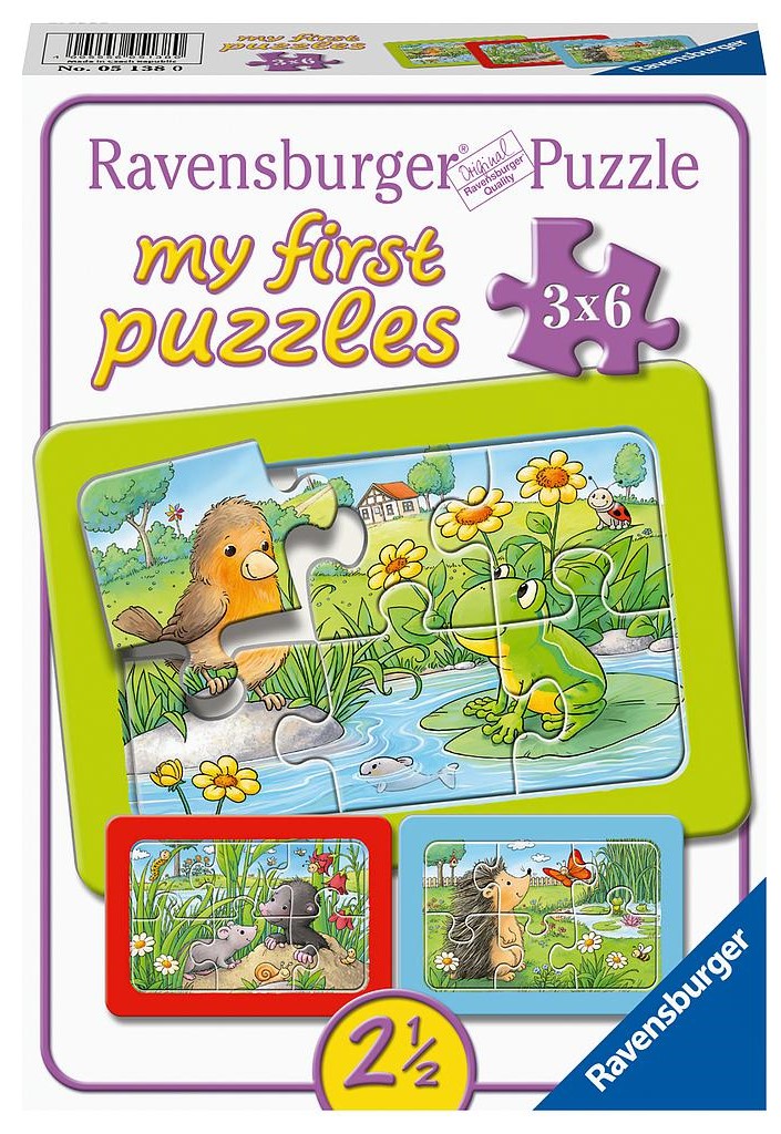 Пъзел Ravensburger от 3 х 6 части - Малки градински животни