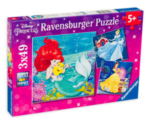 Пъзел Ravensburger от 3 x 49 части - Ариел, Бел, Пепеляшка