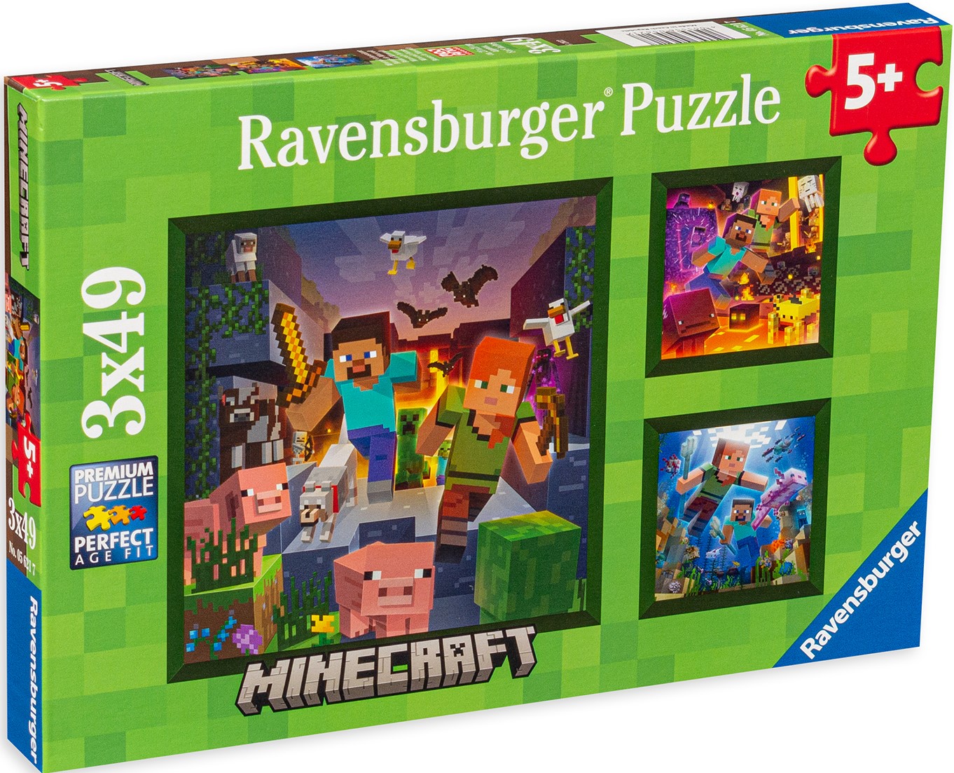 Пъзел Ravensburger от 3 x 49 части - Майнкрафт биоми