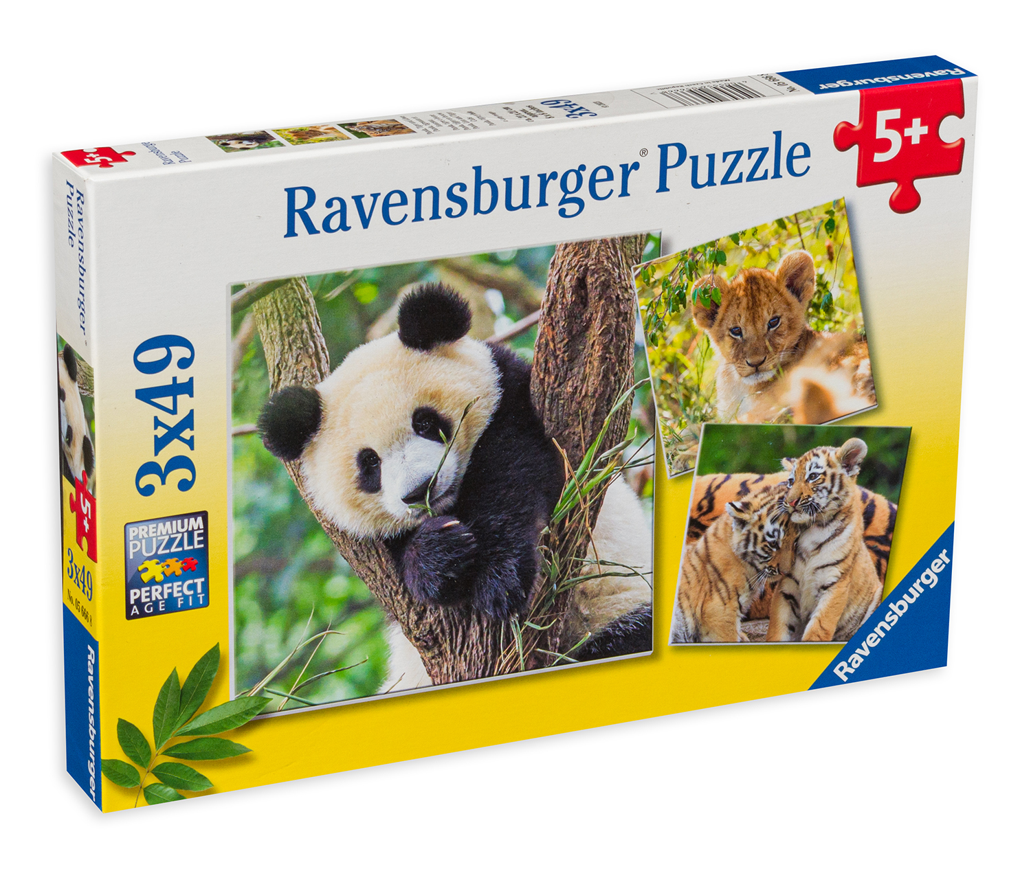 Пъзел Ravensburger от 3 x 49 части - Панда, тигър и лъв