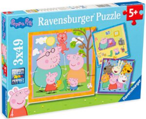 Пъзел Ravensburger от 3 x 49 части - Семейството и приятелите на Пепа