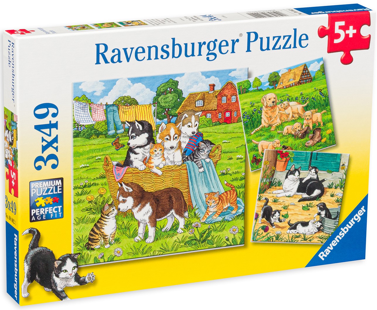 Пъзел Ravensburger от 3 x 49 части - Сладки кучета и котки