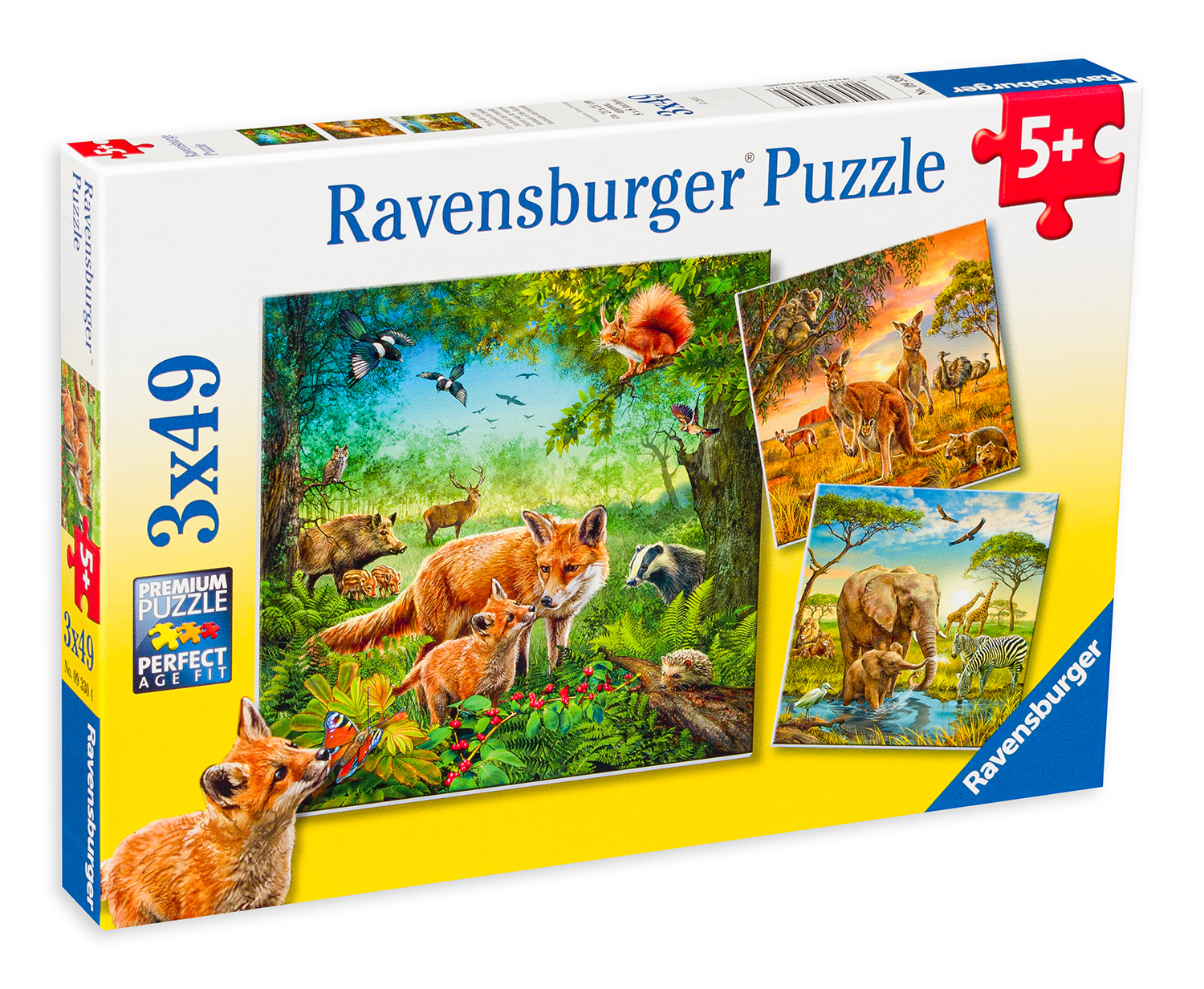 Пъзел Ravensburger от 3 x 49 части - Животинско царство