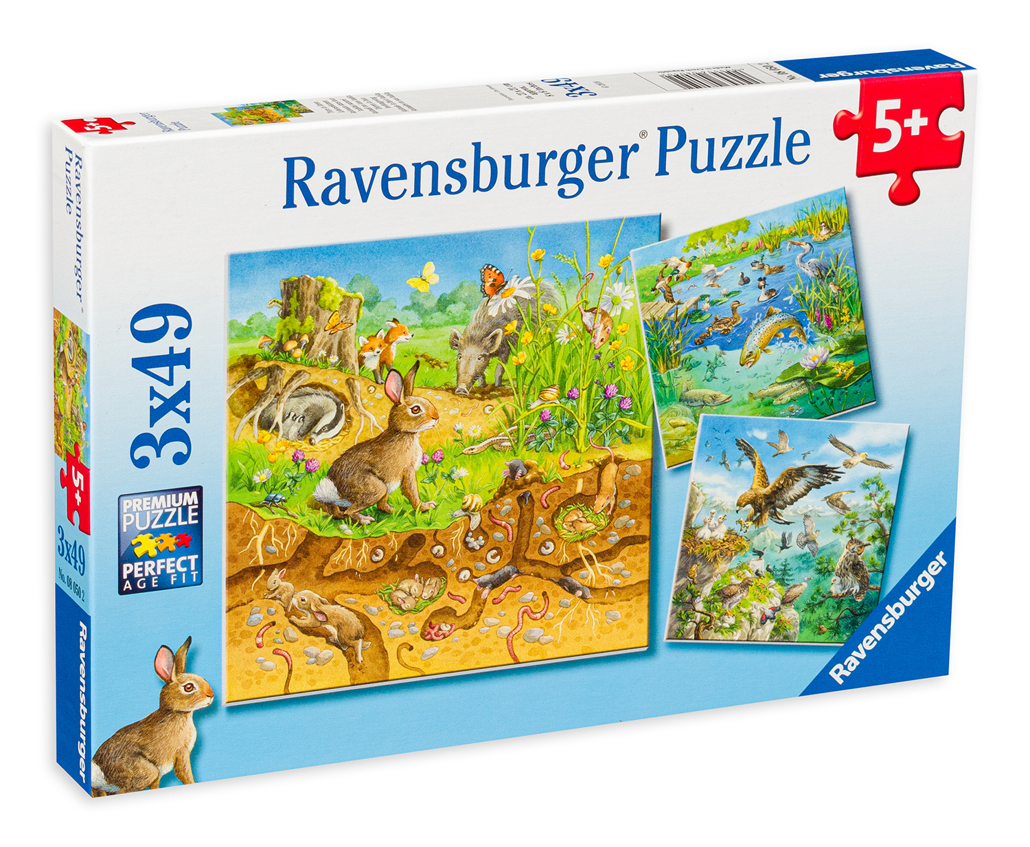Пъзел Ravensburger от 3 x 49 части - Животни в природата