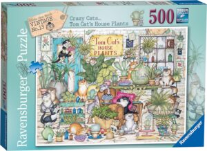 Пъзел Ravensburger от 500 части - Crazy Cats 13: Домашните растения на котката Том
