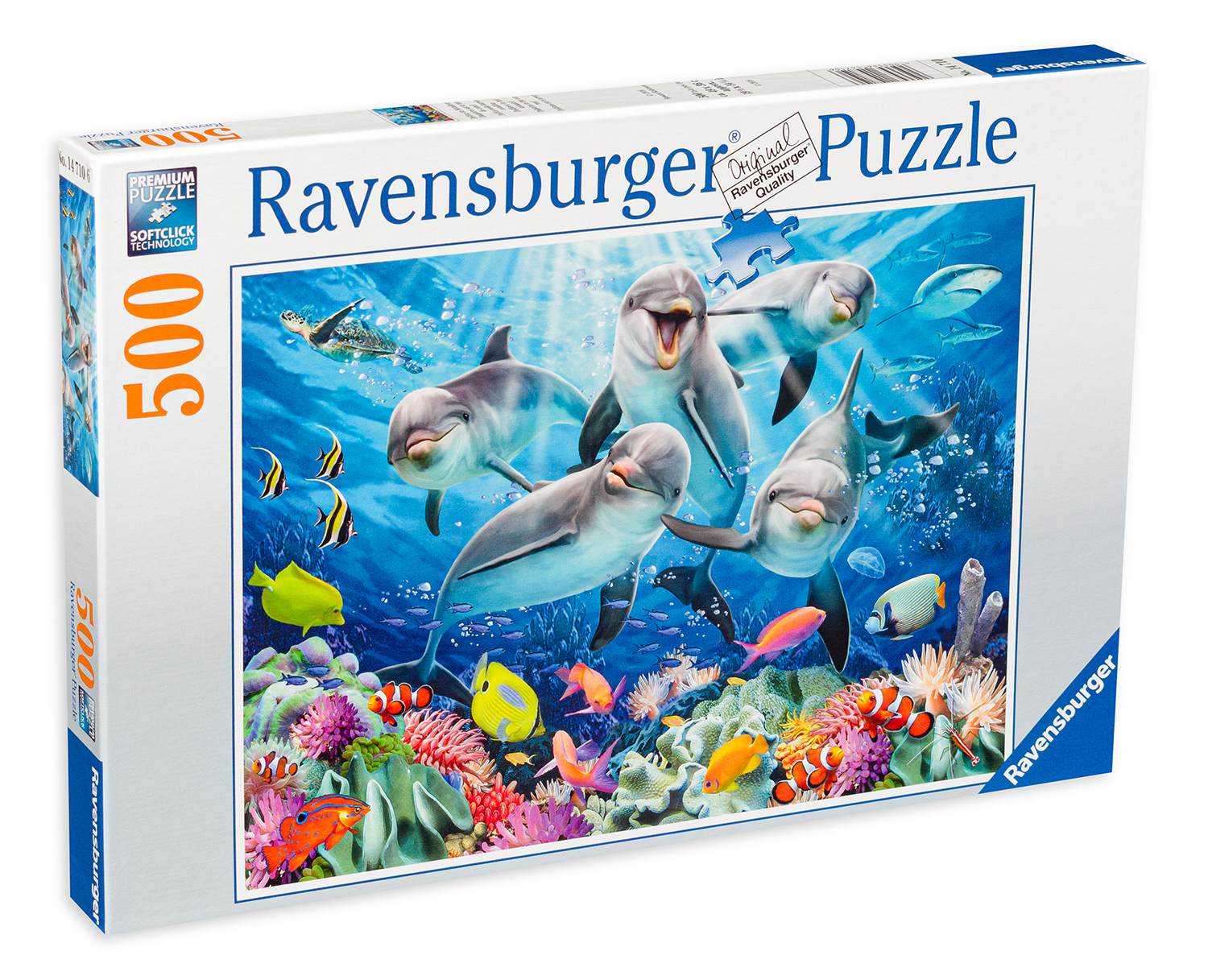 Пъзел Ravensburger от 500 части - Делфини в кораловия риф