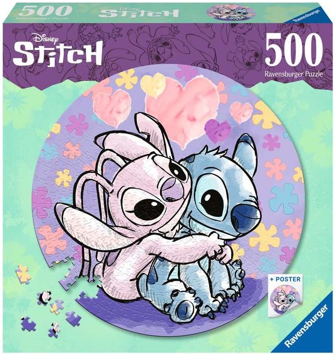 Пъзел Ravensburger от 500 части - Лило и Стич, кръгъл
