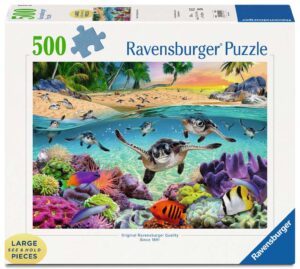 Пъзел Ravensburger от 500 XXL части - Състезанието на бебетата морски костенурки