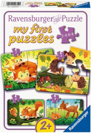 Пъзел Ravensburger от 8 части 4 в 1 - Моят първи пъзел: Забавление с горски животни